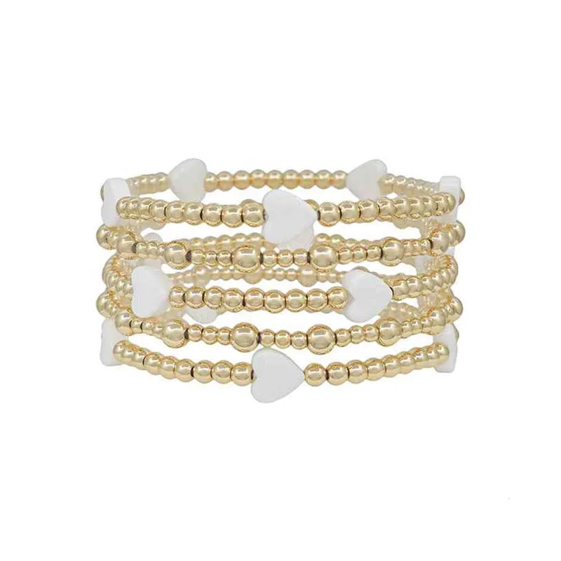 White Hearts Beaded Bracelet Set