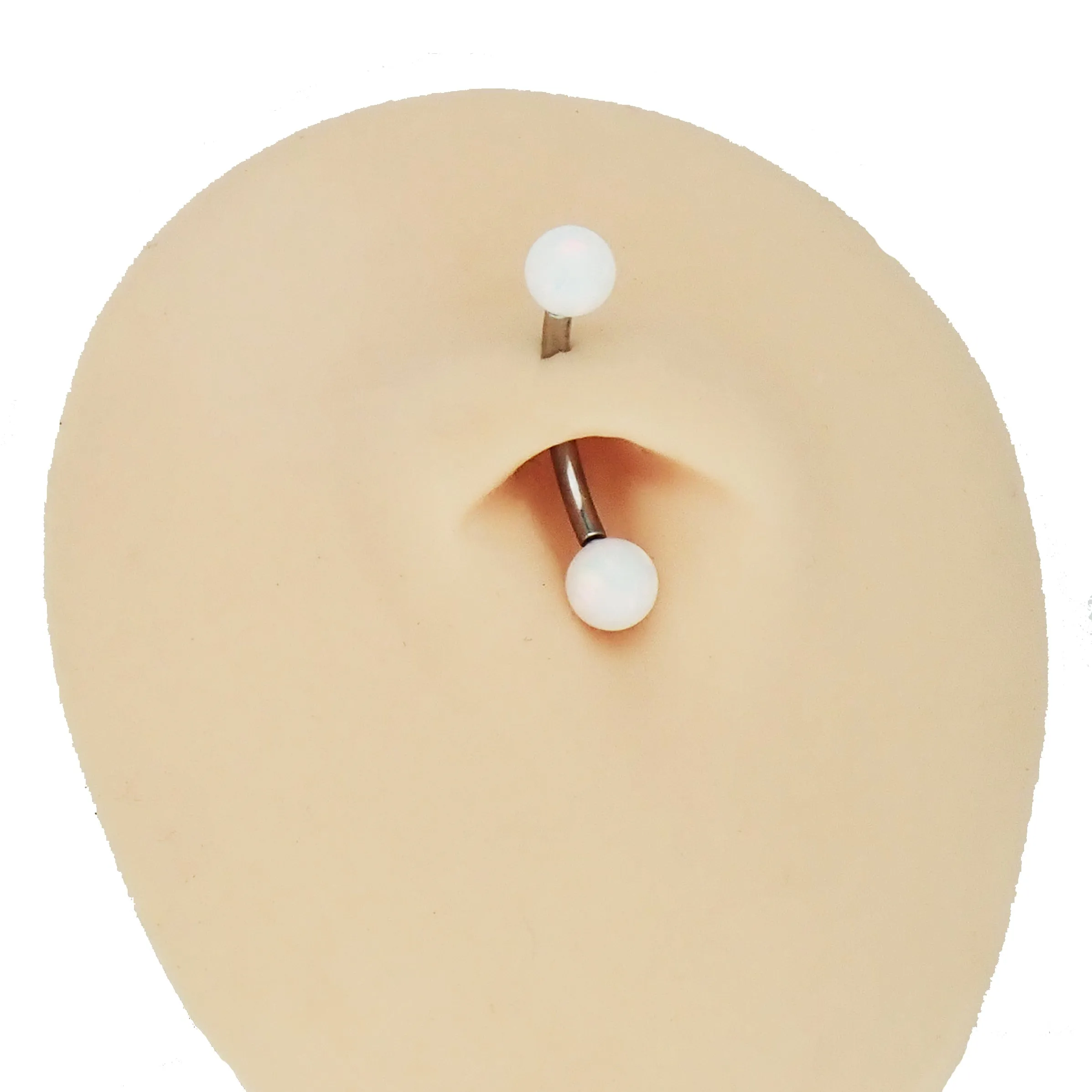 White Opal Push Fit Curve Belly Bar 14g, 16g
