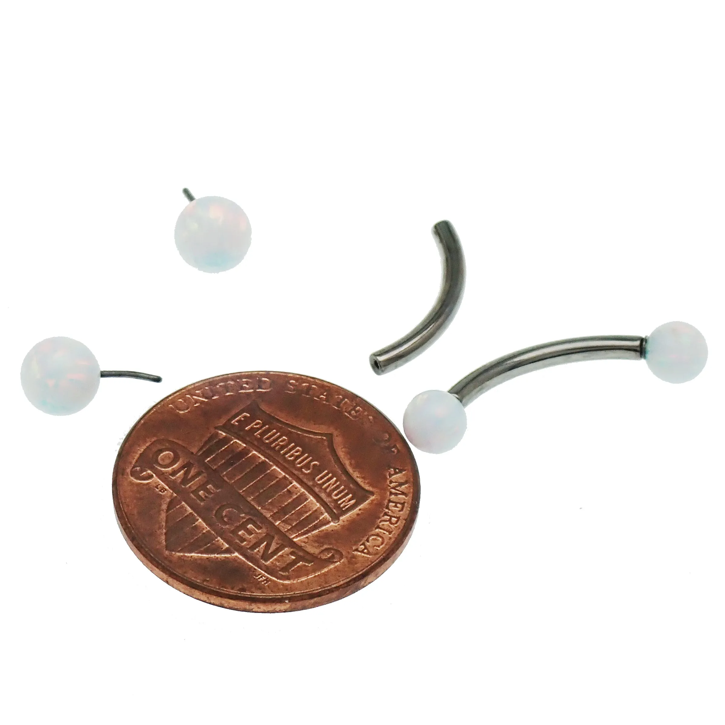 White Opal Push Fit Curve Belly Bar 14g, 16g