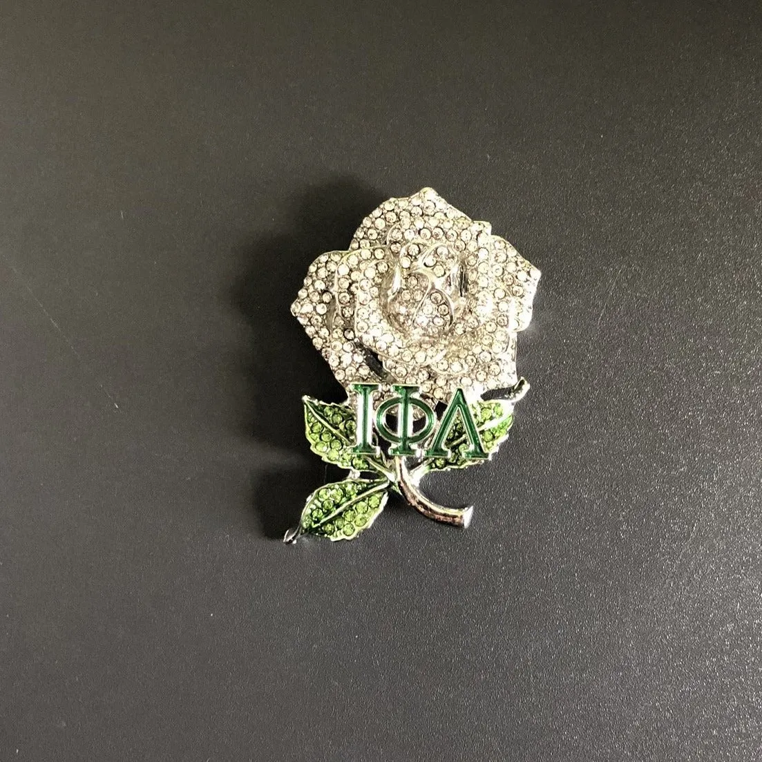 White Rose with Greek Letters Lapel Pin/Brooch