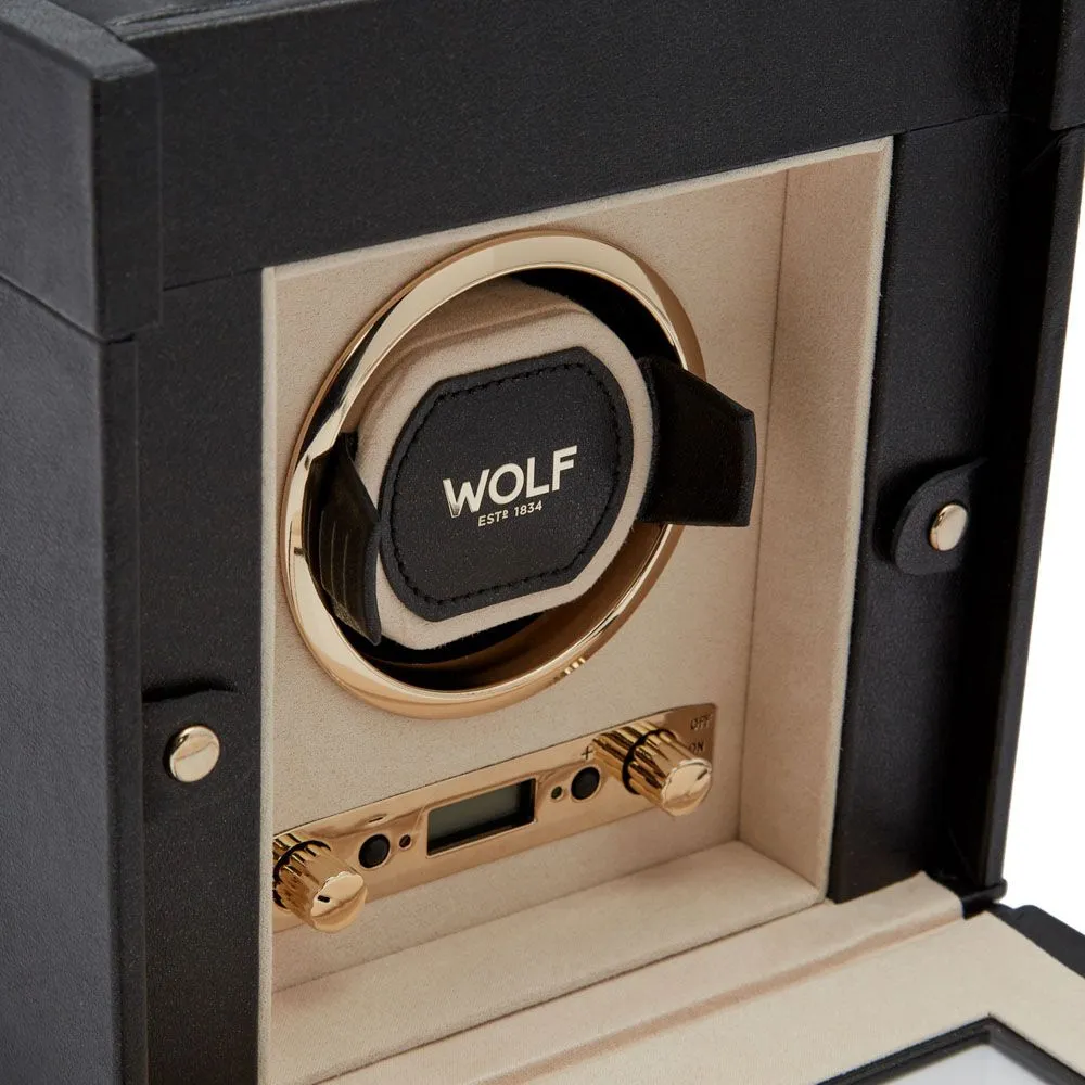 WOLF Palermo Single Watch Winder With Jewelry Storage - Black Anthracite