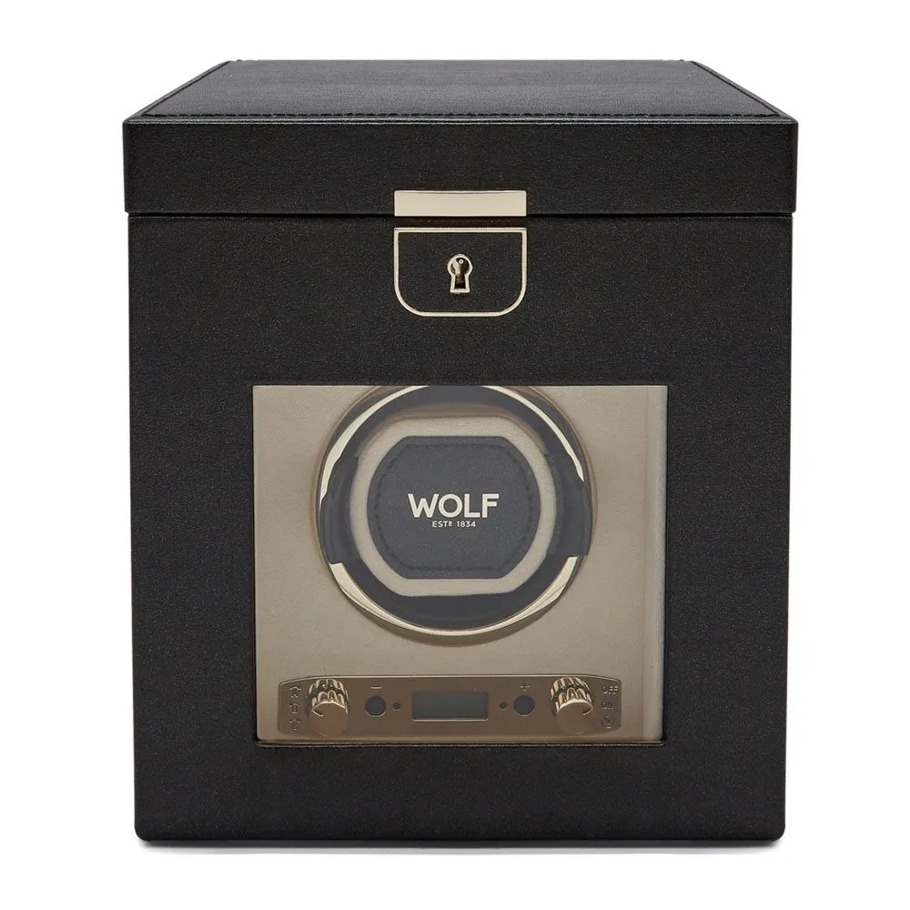 WOLF Palermo Single Watch Winder With Jewelry Storage - Black Anthracite