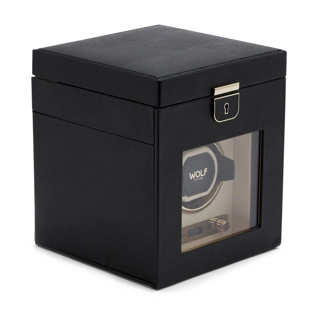 WOLF Palermo Single Watch Winder With Jewelry Storage - Black Anthracite