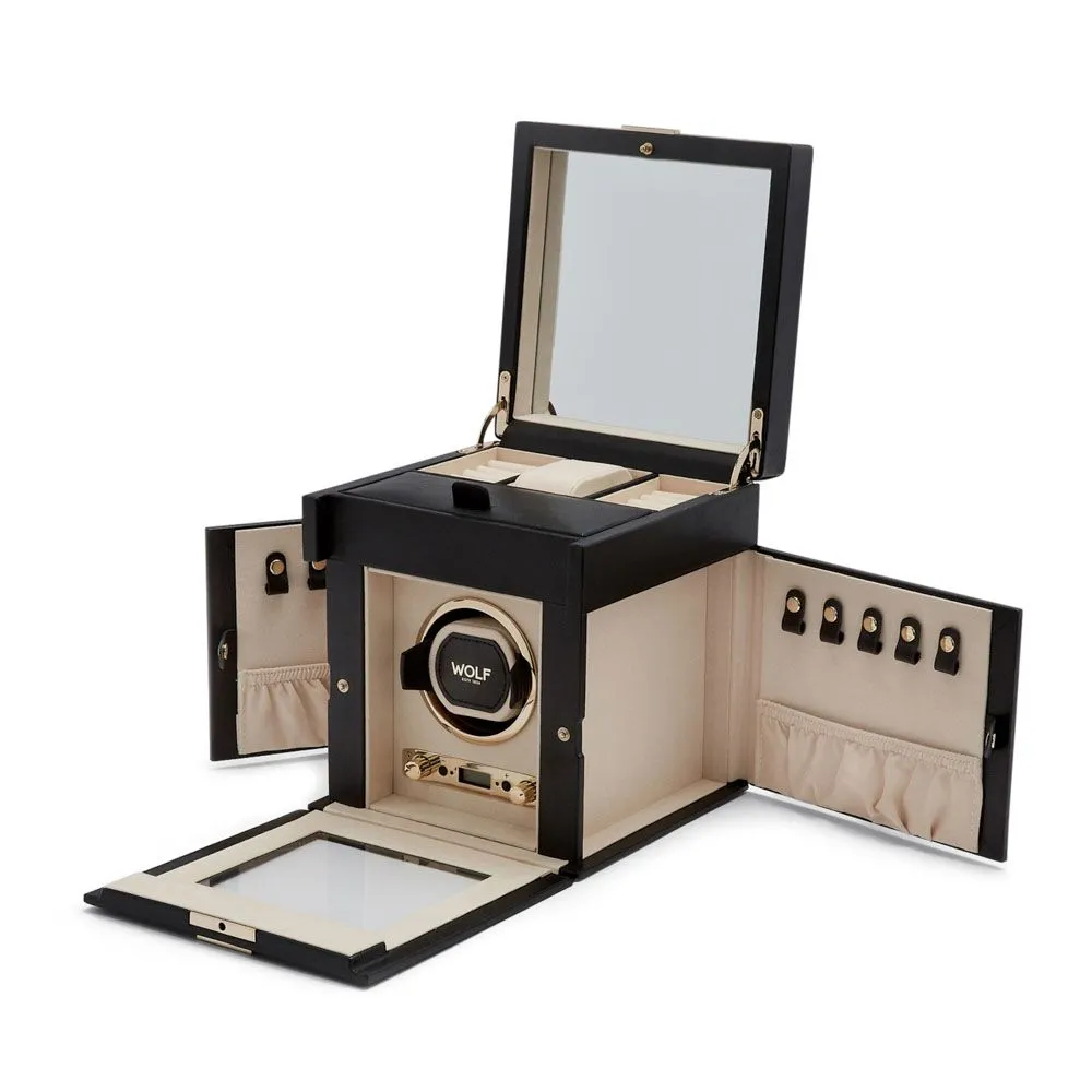 WOLF Palermo Single Watch Winder With Jewelry Storage - Black Anthracite