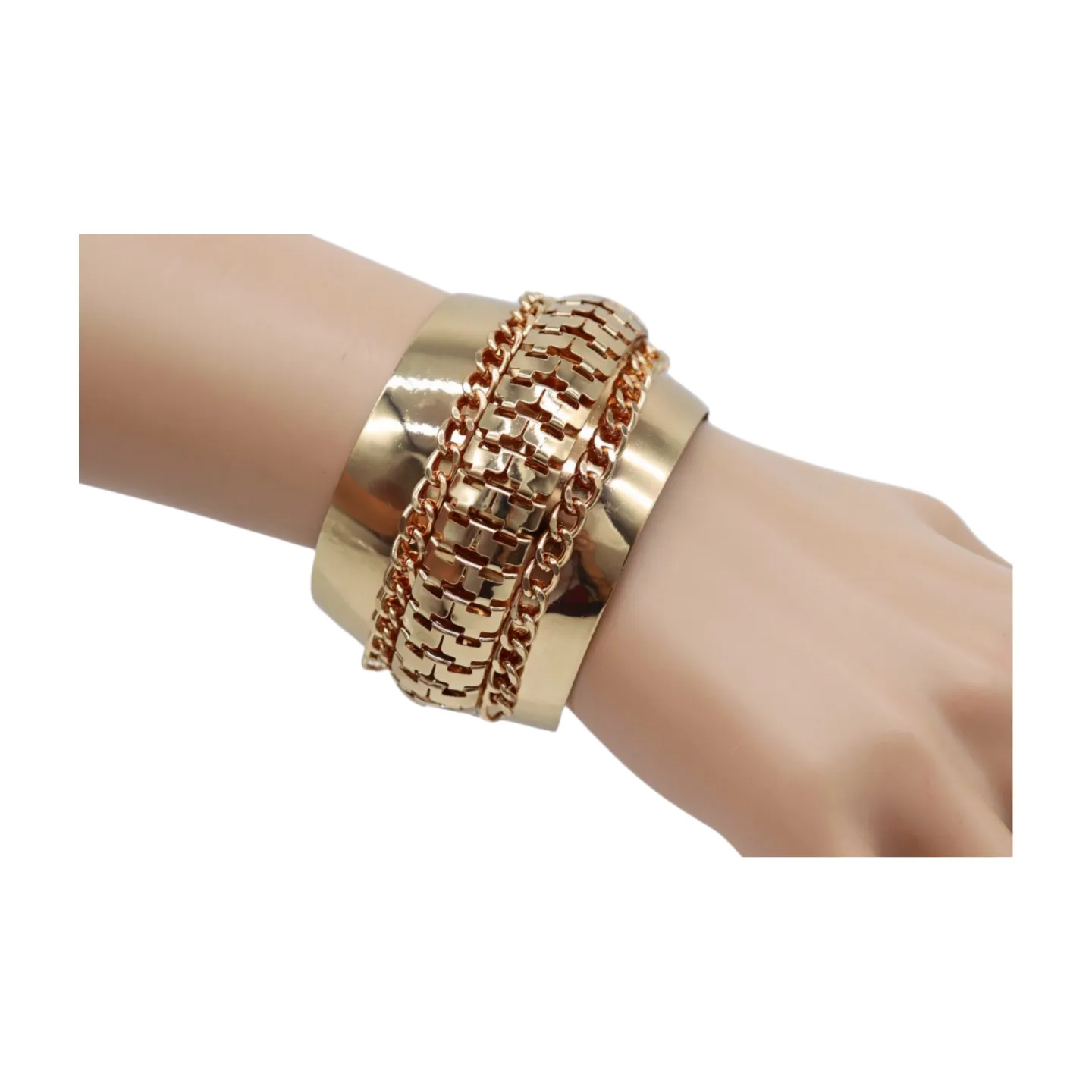 Women Gold Metal Wrist Cuff Bracelet Chain Mesh