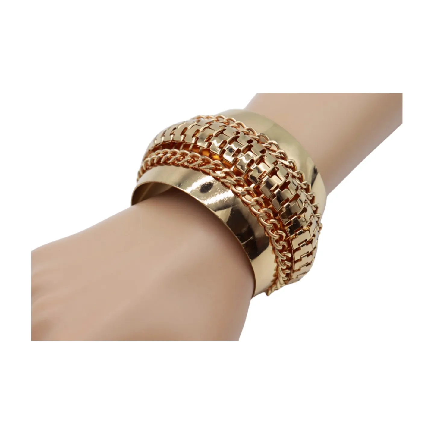 Women Gold Metal Wrist Cuff Bracelet Chain Mesh