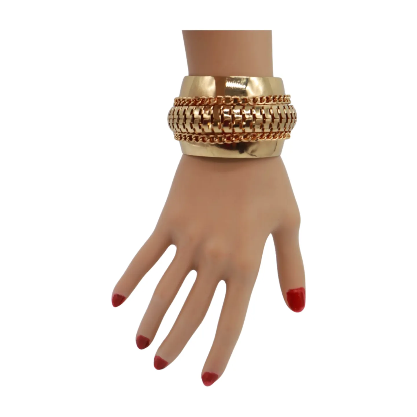 Women Gold Metal Wrist Cuff Bracelet Chain Mesh