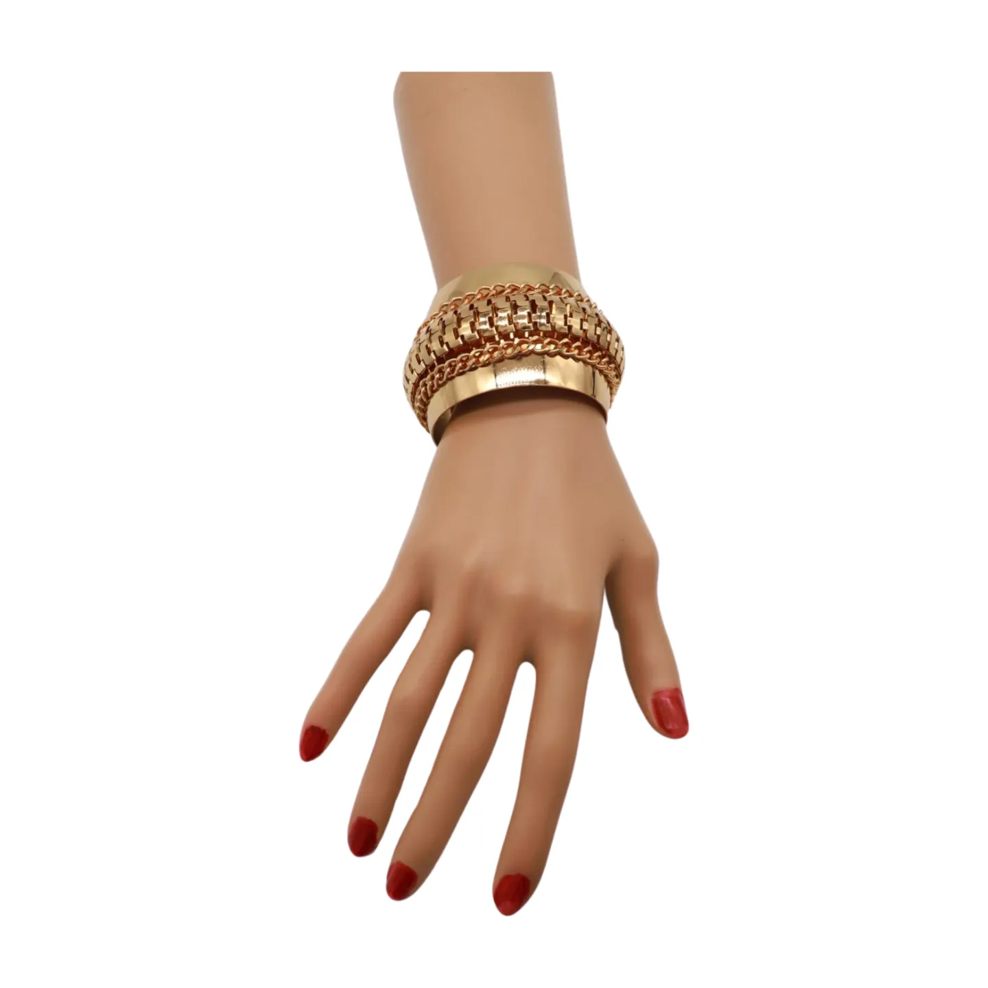 Women Gold Metal Wrist Cuff Bracelet Chain Mesh