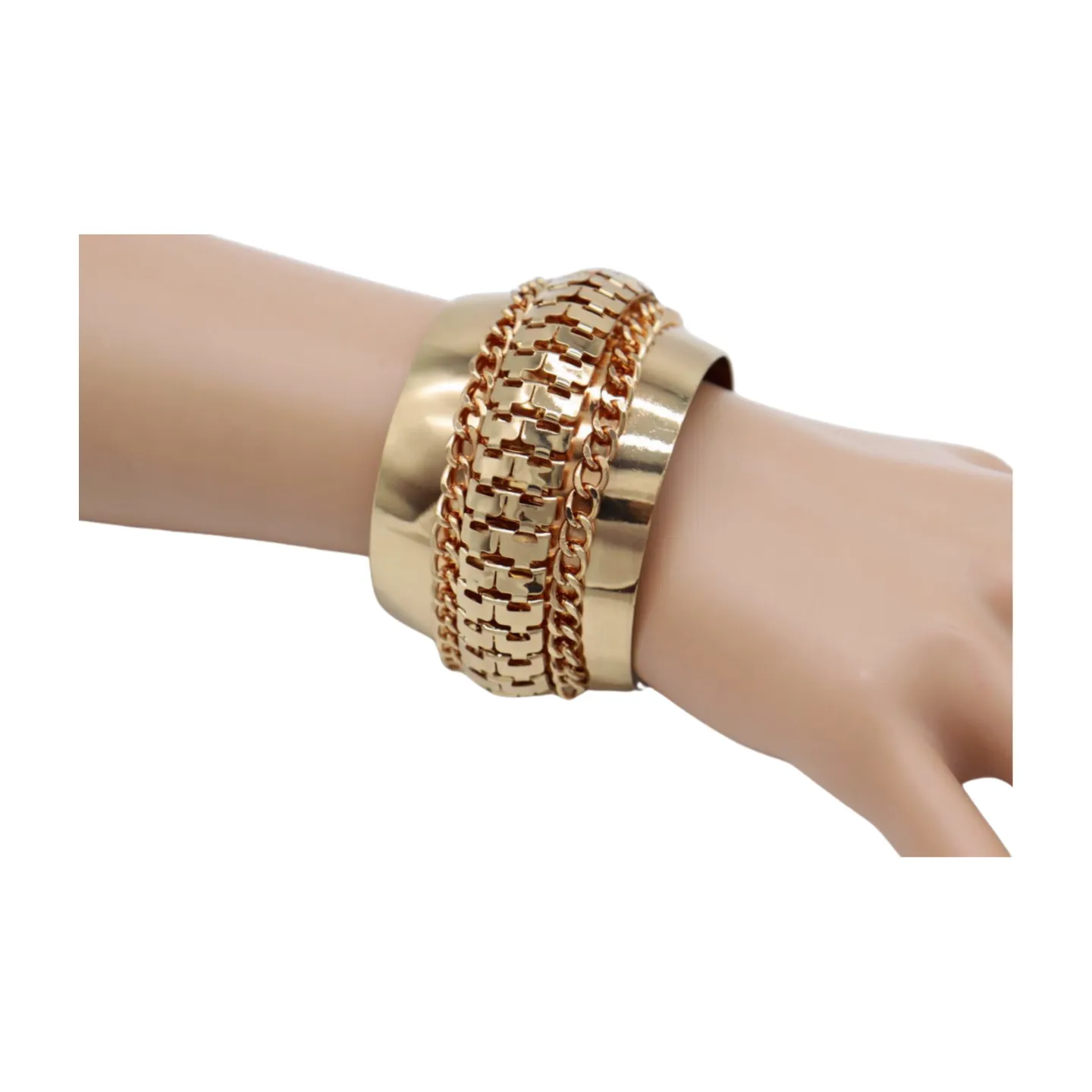 Women Gold Metal Wrist Cuff Bracelet Chain Mesh