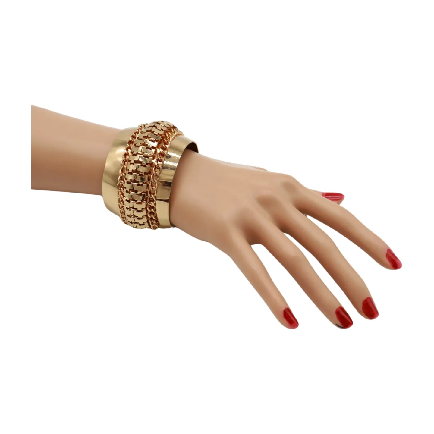 Women Gold Metal Wrist Cuff Bracelet Chain Mesh
