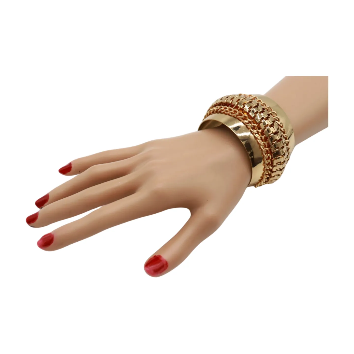 Women Gold Metal Wrist Cuff Bracelet Chain Mesh