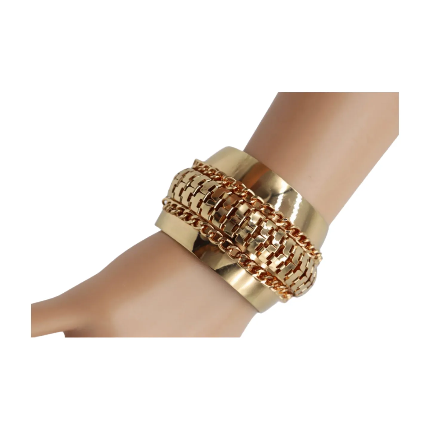 Women Gold Metal Wrist Cuff Bracelet Chain Mesh