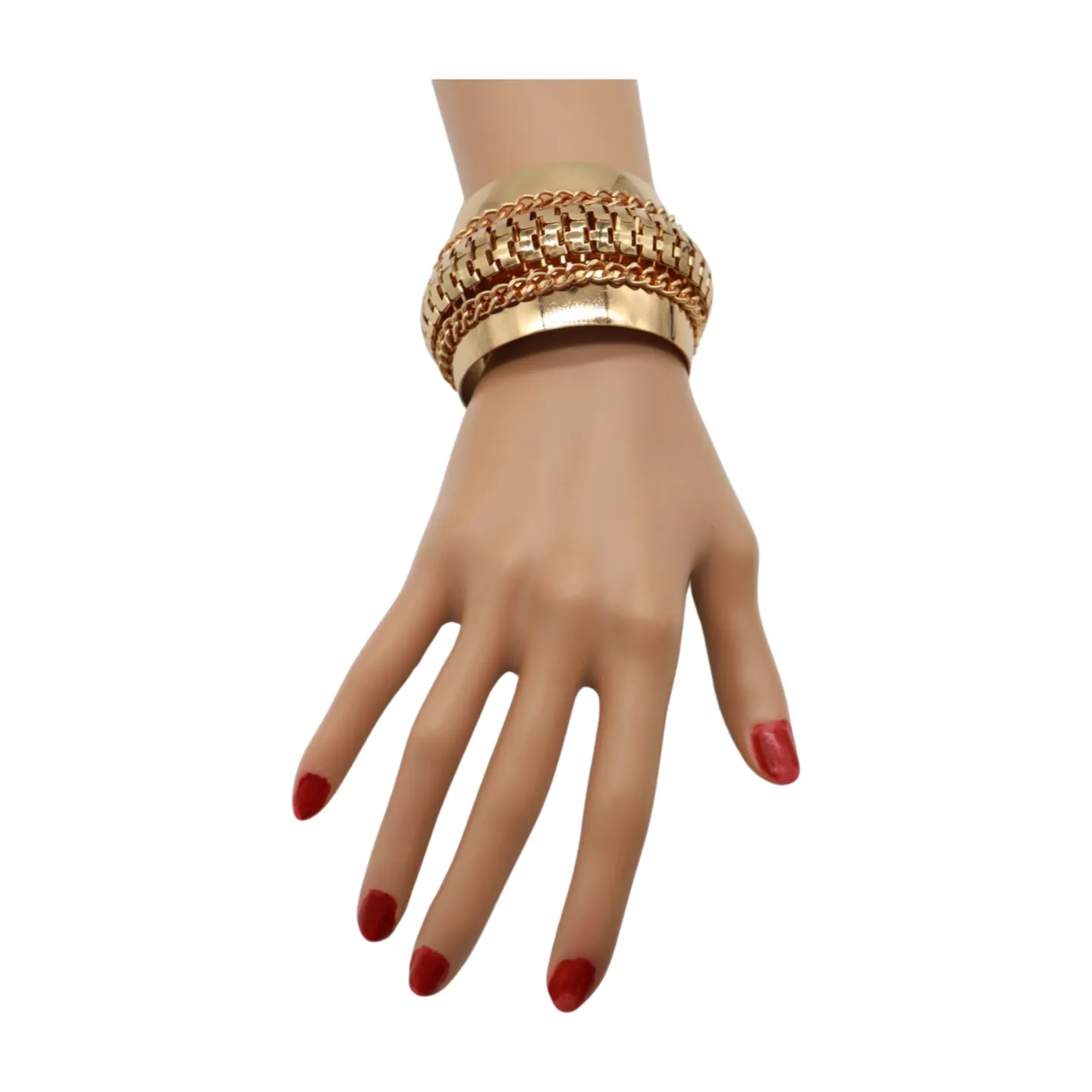 Women Gold Metal Wrist Cuff Bracelet Chain Mesh