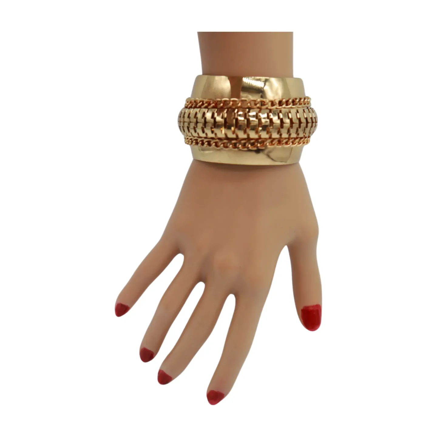 Women Gold Metal Wrist Cuff Bracelet Chain Mesh