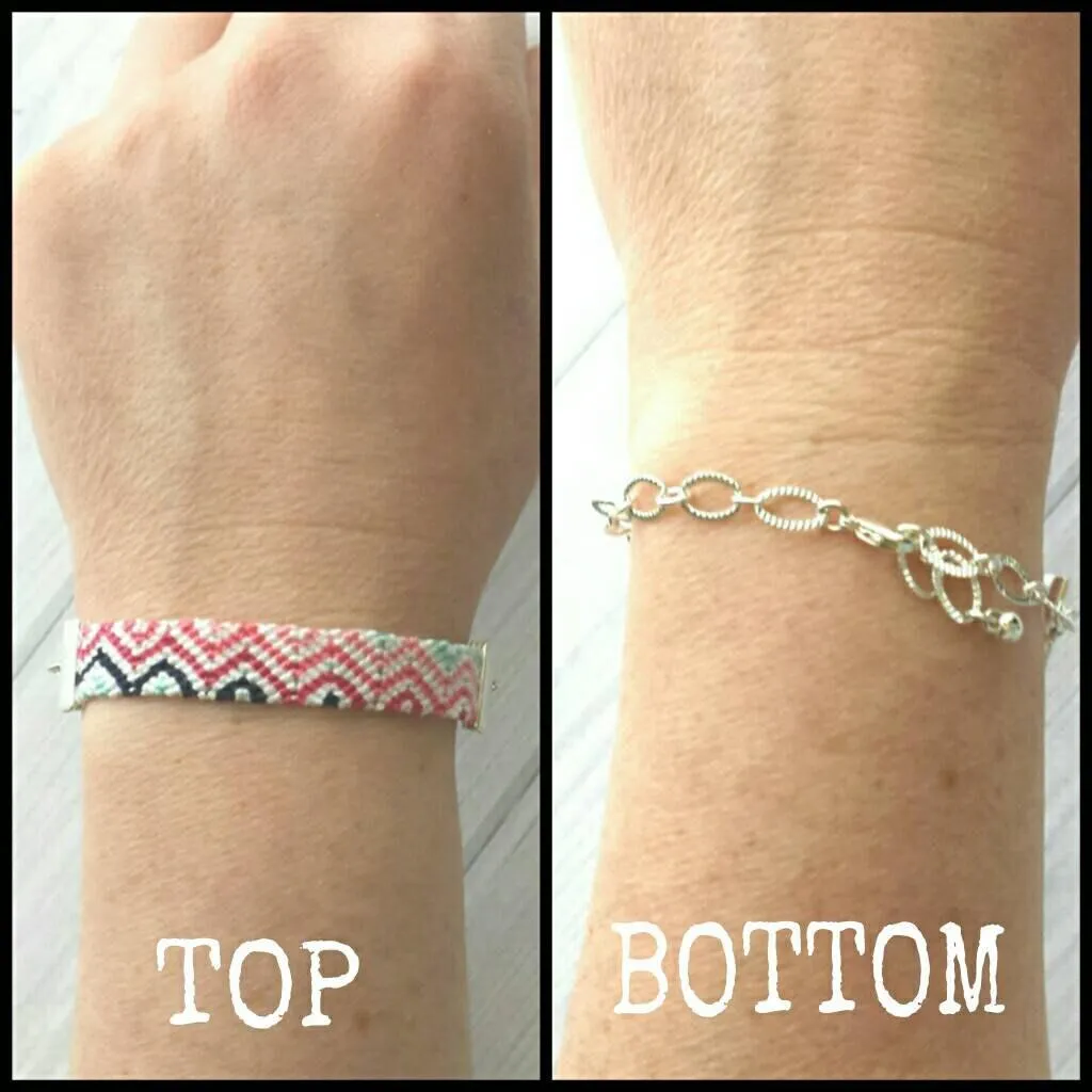 Woven Bracelet, silver chain friendship bracelet, striped bracelet, cotton thread bracelet, adjustable chain, chevron bracelet, zig zag pattern, pink blue white navy diagonal pattern, string knot bracelet