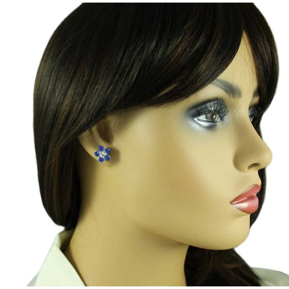 Wreath of Blue Crystal Daisies Pin with Daisy Earring Set - PRL702BS