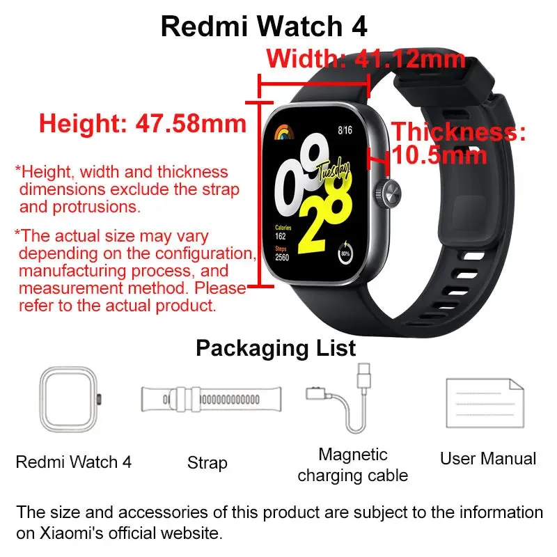 Xiaomi Redmi 1.97" Amoled 390×450 Pixel Bluetooth Smart Watch 4 Rate Stress Monitoring