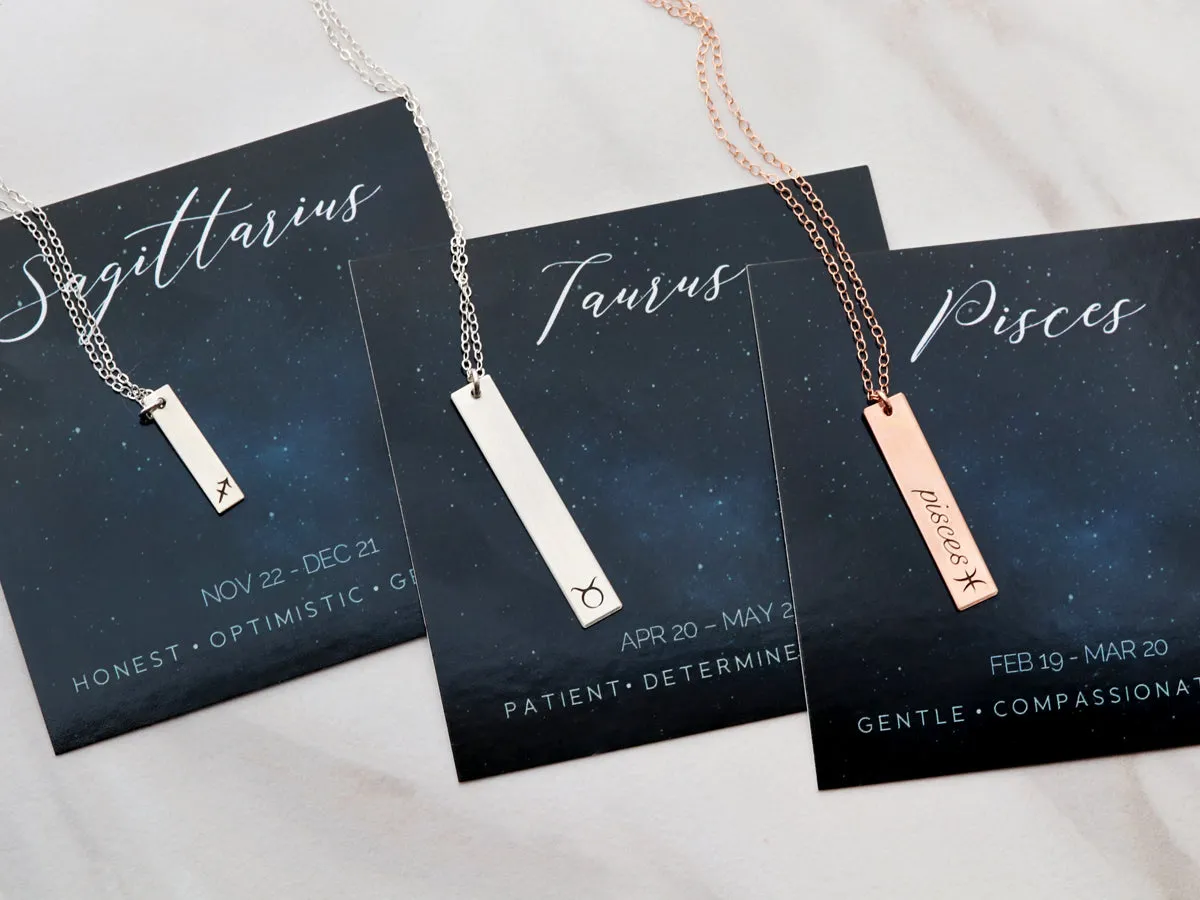 Zodiac Bar Necklace | Vertical Bar